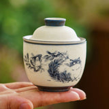 Mini Personal Gongfu Tea Set | Hand-Painted Cat Gaiwan Set