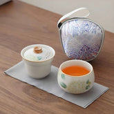 Mini Personal Gongfu Tea Set | Blue Lotus Travel Tea Set with Case