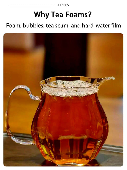 Why tea foams with bubbles, tea scum, and hard-water film on brewed tea