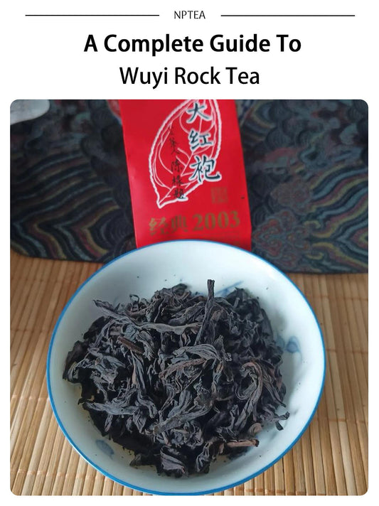 Wuyi rock tea guide cover with roasted Yancha leaves and Da Hong Pao tea packaging