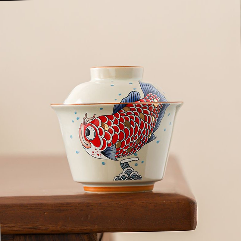 Gaiwan | Grass Ash Glaze “Koi Fish” Ceramic Lidded Gaiwan 100ml