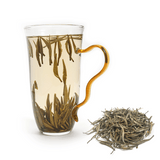 Premium Xue Zhu jasmine tea showing slender snow-white needle buds