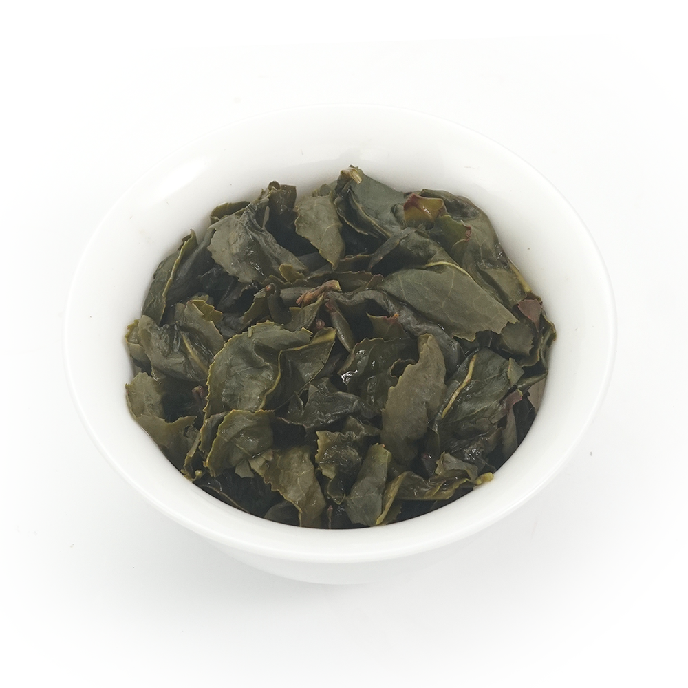 High quality wet oolong tea leaves showing Tie Guan Yin leaf structure