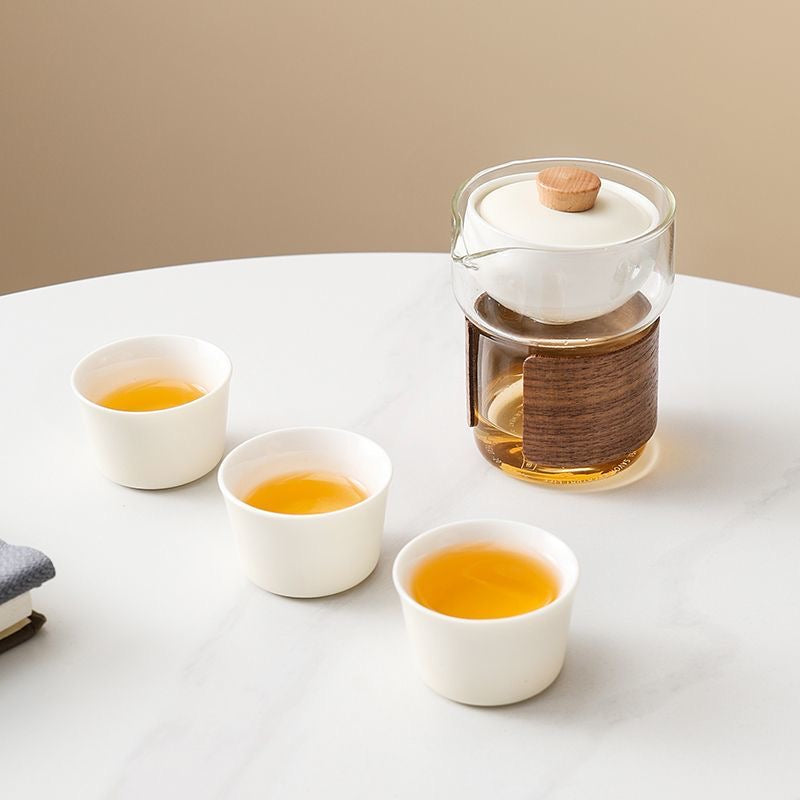Portable Kungfu Tea Set  | 270ml Tea Separation Hand-Grip Teapot Travel Set with 3 × 50ml Cups