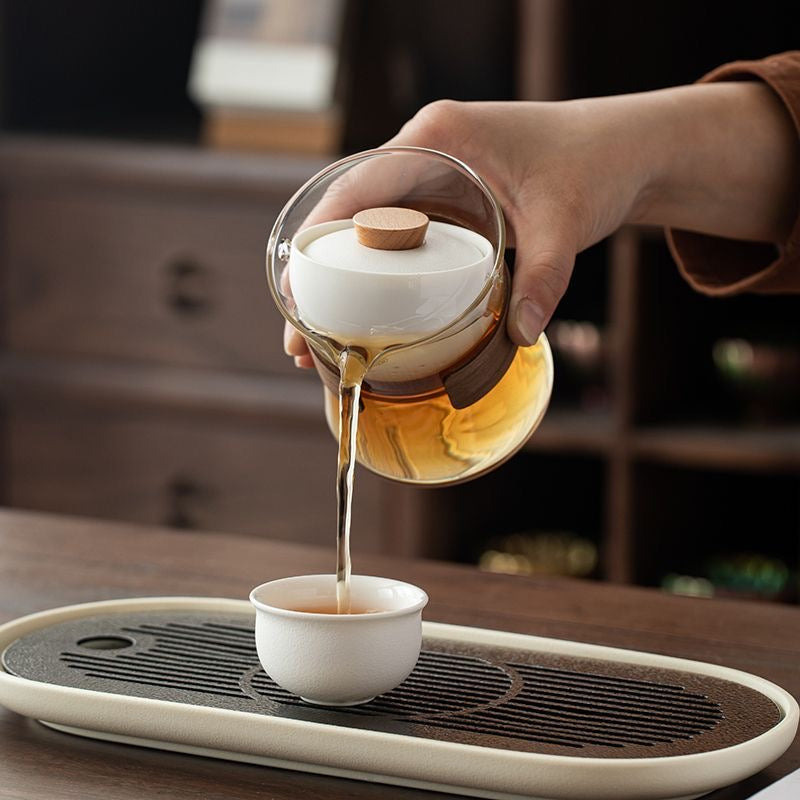 Portable Kungfu Tea Set  | 270ml Tea Separation Hand-Grip Teapot Travel Set with 3 × 50ml Cups