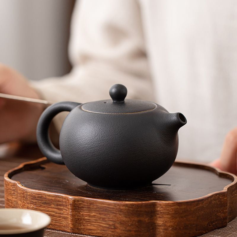 Teapot | Matte Black Pottery Gongfu Teapot Set 180ml