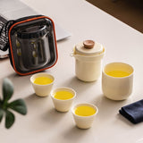 Portable Tea Set  | Cream-Style Ceramic Tea-Water Separation Cup Travel Tea Set
