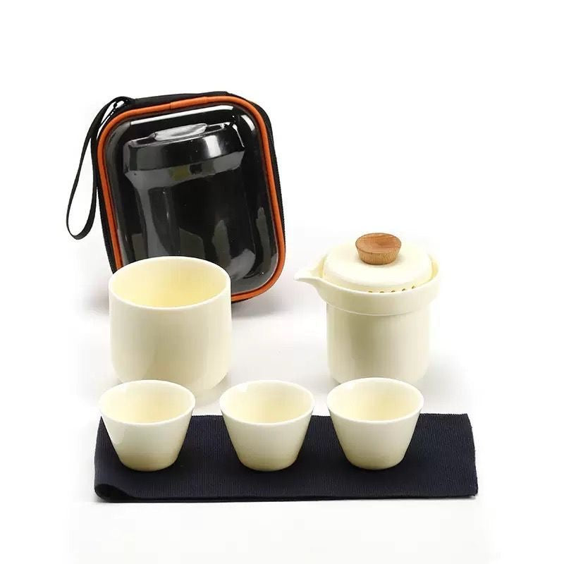Portable Tea Set  | Cream-Style Ceramic Tea-Water Separation Cup Travel Tea Set