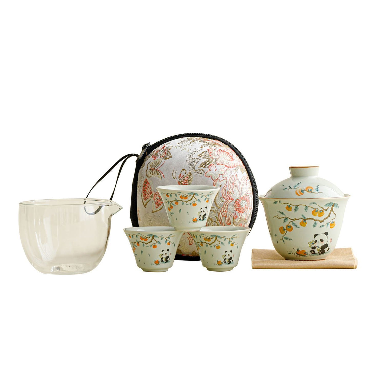 手提功夫茶具 | 120毫升蓋碗（含3個茶杯）及160毫升白玉杯