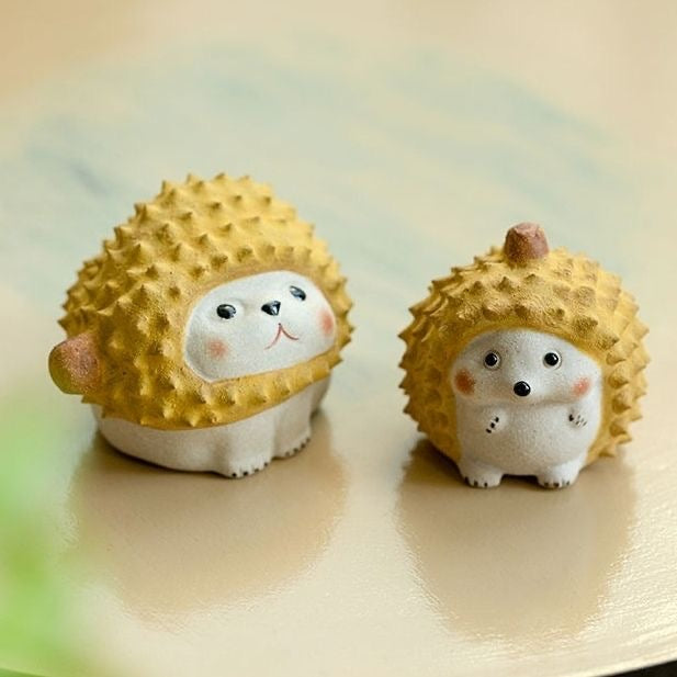 Tea Pets | Durian Cat & Hedgehog Pair