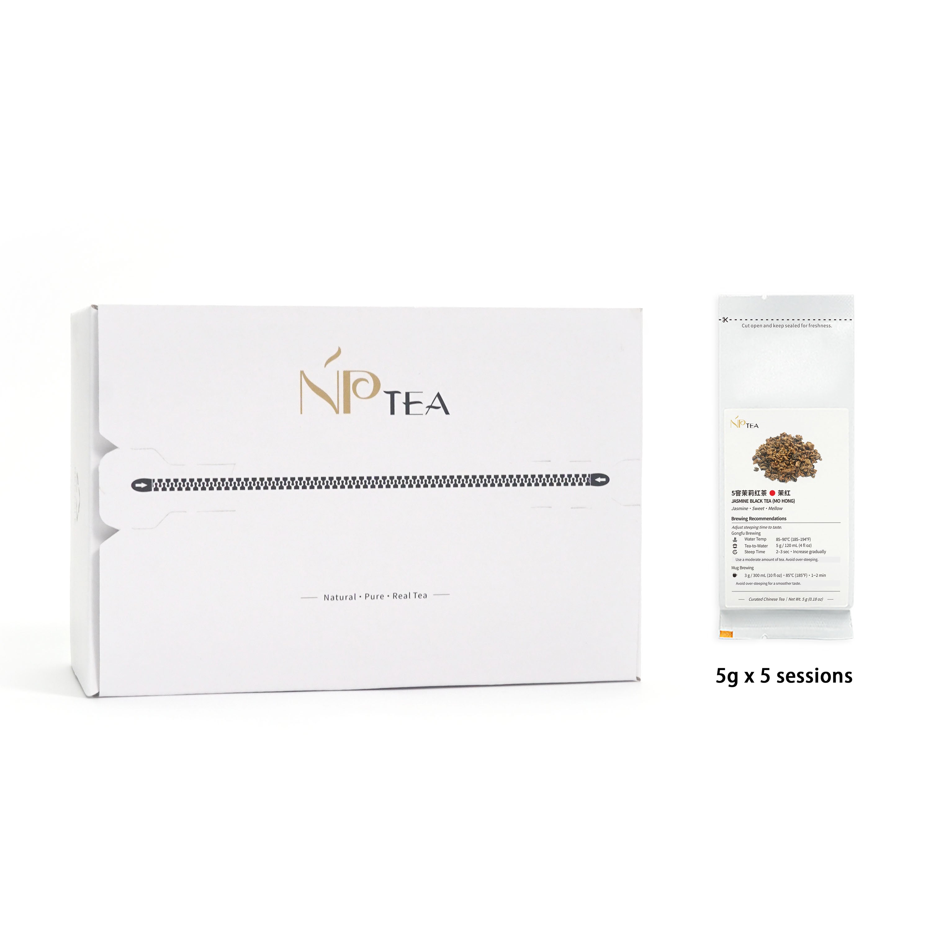 Mo Hong jasmine black tea tasting set packaging with 5g x 5 sessions