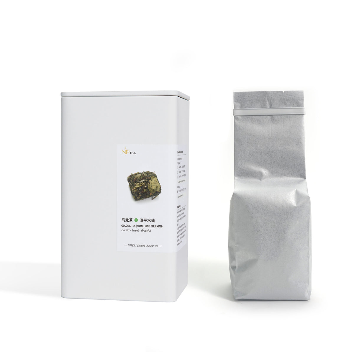 Zhangping Shui Xian oolong tea full-size packaging with white NPTEA box and sealed tea pouch